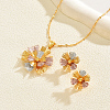 Vintage Brass Flower Stud Earrings & Pendant Necklaces Sets for Women FI9595-4