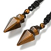 Natural Tiger Eye Conical Pendulum Pendant Necklace with Nylon Cord for Women NJEW-B106-01B-1