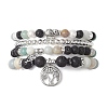 4Pcs 4 Styles 6/8mm Round Natural Lava Rock & Flower Amazonite & Shell Pearl Beaded Stackable Stretch Bracelet Sets BJEW-JB10333-1