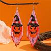 Halloween Style Pumpkin Glass Bead Handmade Dangle Earrings WN9498-1