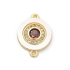 Brass Micro Pave Clear Cubic Zirconia & Shell Connector Charms KK-M303-03G-03-1