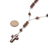 Natural Wood Round Rosary Bead Necklace NJEW-JN04248-2