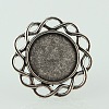 Vintage Adjustable Iron Finger Ring Components Alloy Flower Cabochon Bezel Settings X-PALLOY-O039-18AS-2
