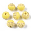 Painted Natural Wood Beads WOOD-S057-072R-1