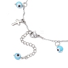Handmade Evil Eye Lampwork & 304 Stainless Steel Cross Tassel Bar Link Chain Anklets for Women AJEW-AN00741-03-5
