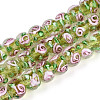 Handmade Lampwork Inner Flower Rondelle Beads Strands LAMP-T022-24H-1