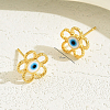 Fashionable Stainless Steel Flower with Evil Eye Stud Earrings GJ3560-5