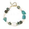 Raw Rough Natural Amazonite & African Turquoise(Jasper) & Pearl Beaded Bracelets BJEW-JB14442-3