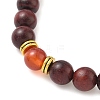 Natural Striped Agate & Wood Round Beads Stretch Bracelets for Men Women BJEW-JB12356-02-4