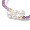 Natural Amethyst Beaded Cuff Bangles BJEW-JB13326-02-3