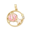 Flat Round with Shell Shape Brass Micro Pave  Clear Cubic Zirconia Pendant Cabochon Settings KK-P334-17G-02-1