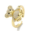 Clear Cubic Zirconia Bear Open Cuff Ring RJEW-H135-02G-3