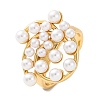 Rack Plating Flower Brass ABS Imitation Pearl Open Cuff Rings for Women RJEW-S242-08G-1