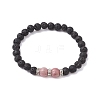 Round Natural Lava Rock & Rhodonite Beaded Stretch Bracelets for Women BJEW-JB10804-1