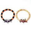 2Pcs 2 Styles Halloween Dyed Natural Fire Crackle Agate & Quartz & Polymer Clay Beaded Stretch Bracelet Sets BJEW-JB10898-1