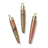 Natural Unakite Brass Pendants G-B025-02LG-12-1