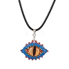 Evil Eye Glass Seed Beads Pendant Imitation Leather Cord Necklaces for Women NJEW-MZ00049-1