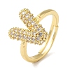 Rack Plating Letter Brass Micro Pave Clear Cubic Zirconia Adjustable Rings for Women KK-S391-03G-V-2