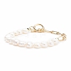 Natural Pearl Beaded Bracelet with Brass Paperclip Chains for Women BJEW-JB07920-01-1