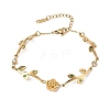 304 Stainless Steel Crystal and Peridot Rhinestone Flower Leaf Link Chain Bracelets SA-CBA7A0F-09G-4