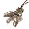 Alloy Woven Net with Feather Pendant Necklace with Wood Beads NJEW-P261-01AB-2
