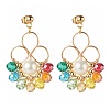 Flower Colorful Glass Beads Dangle Earrings for Girl Women EJEW-TA00010-1