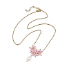 Electroplate Glass Beaded Flower Teardrop Pendant 304 Stainless Steel Cable Chain Necklaces NJEW-MZ00156-01-2