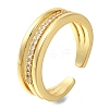 Brass Micro Pave Clear Cubic Zirconia Open Cuff Rings for Women RJEW-M021-04G-3