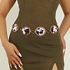 Alloy with Imitation Leather Cow Print Oval Link Chain Waist Belly Chains for Women FS-WGD408C-01-2