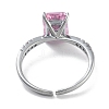 Rectangle Rack Plating Brass Micro Pave Cubic Zirconia Solitaire Ring RJEW-Z059-10P-01-3