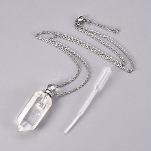 Natural Quartz Crystal Openable Perfume Bottle Pendant Necklaces G-K295-C-P