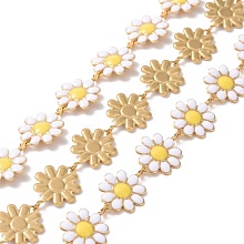 304 Stainless Steel Daisy Flower Link Chains with Enamel AJEW-J035-03G-09