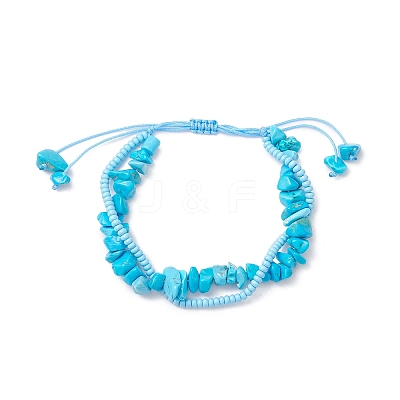 Handmade Glass Seed & SyntheticTurquoise Chip Beads Braided Bead Bracelets BJEW-MZ00250-02-1