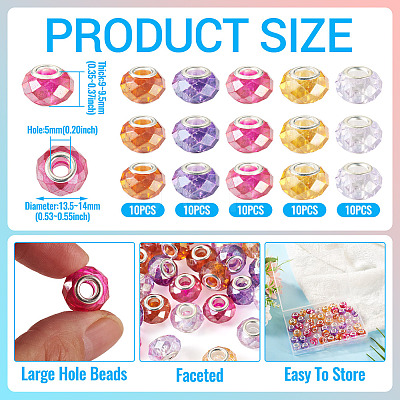 50Pcs 5 Colors Baking Paint Transparent Glass European Beads GPDL-SW0001-01-1