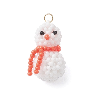 Glass Seed Beaded Snowman Pendants PALLOY-MZ01007-05-1