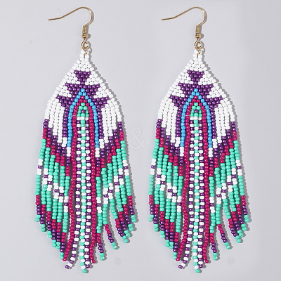 Bohemian Handmade Glass Seed Beads Hexagon Dangle Earrings ZA8204-2-1