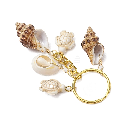 Ocean Style Natural Shell with Synthetic Turquoise Keychains KEYC-JKC01231-04-1