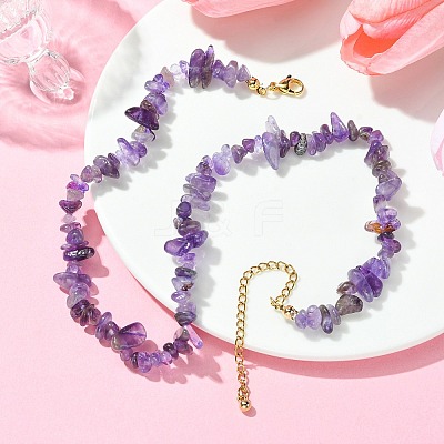 Natural Amethyst Chips Beaded Necklace NJEW-FZ00004-09-1