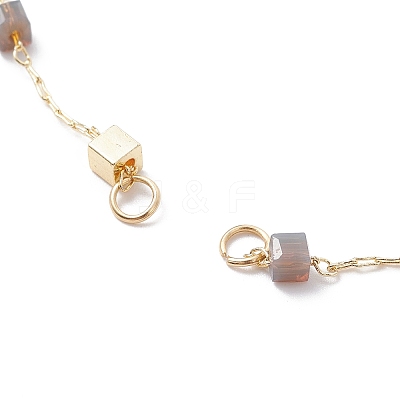 Handmade Brass Cube Beaded Link Chain Bracelet Making AJEW-JB01150-40-1