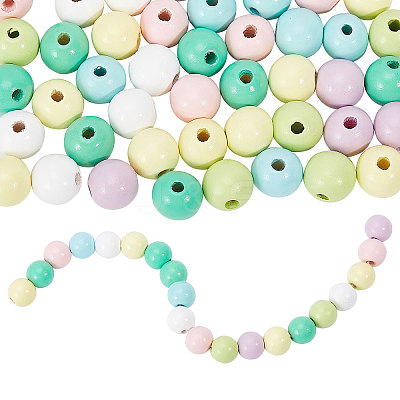 140Pcs 7 Colors Spray Painted Wood European Beads WOOD-GL0001-18-1