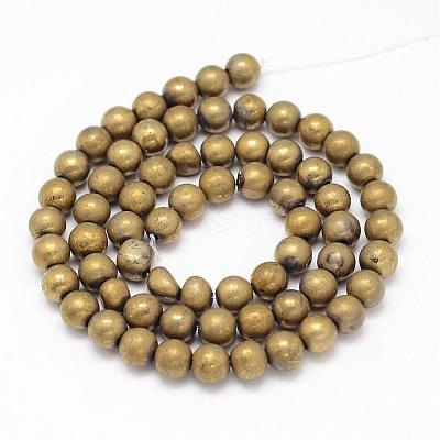 Electroplated Natural Pyrite Bead Strands G-G897-6mm-02-1