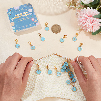 1Pc Alloy Enamel Flat Round with Number Charm Knitting Row Counter Chains DIY-BC0006-92-1