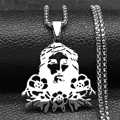 201 Stainless Steel Religion Jesus Pendant Necklaces LS-NJEW-H065-01P-1