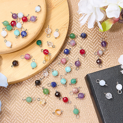 24Pcs Natural Gemstone Birthstone Pendants PALLOY-SW00119-1