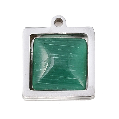 303 Stainless Steel Pave Cat Eye Pendants STAS-K325-05P-01-1