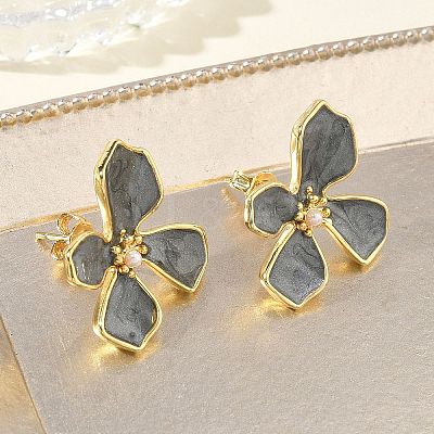 Brass Enamel Stud Earrings for Women KK-CBA760A-11G-02-1