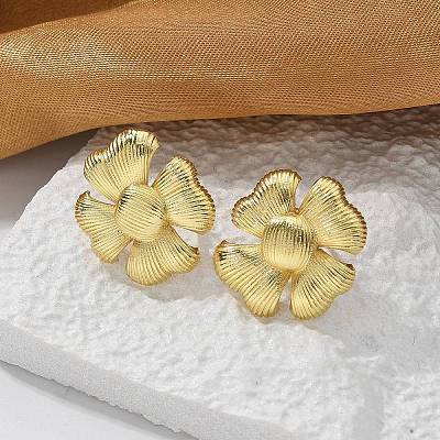 Brass Flower Stud Earrings EJEW-R016-17G-1