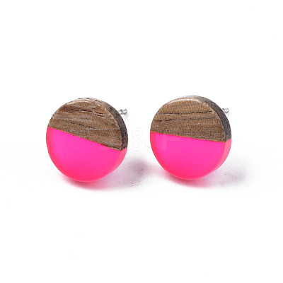 Transparent Resin & Walnut Wood Stud Earrings EJEW-N017-008-A05-1