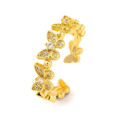 Butterfly Brass Micro Pave Clear Cubic Zirconia Open Cuff Rings for Women RJEW-U003-05G-1