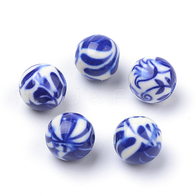 Opaque Flower Printed Acrylic Beads MACR-S271-10mm-06-1